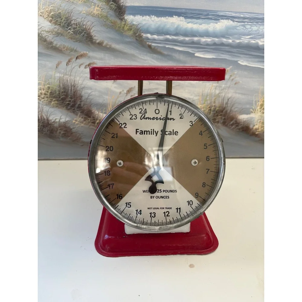 Vintage American Family Scale Red White Metal 25 Lbs Kitchen Farmhouse Decor